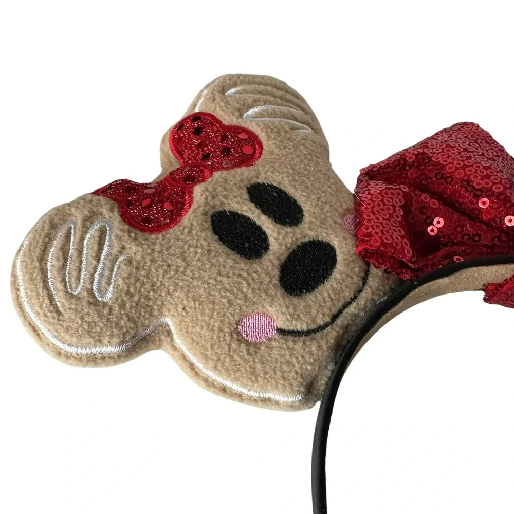 Minnie Mouse Gingerbread Holiday Ears Headband Red Sequin Bow Christmas Plush